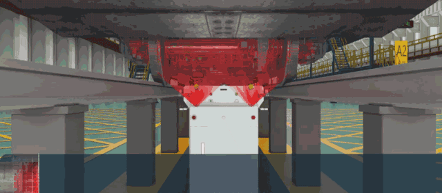 The imagery acquisition robot's digital line-scan camera begins to capture the underside imagery of the carriage, moving from front to rear